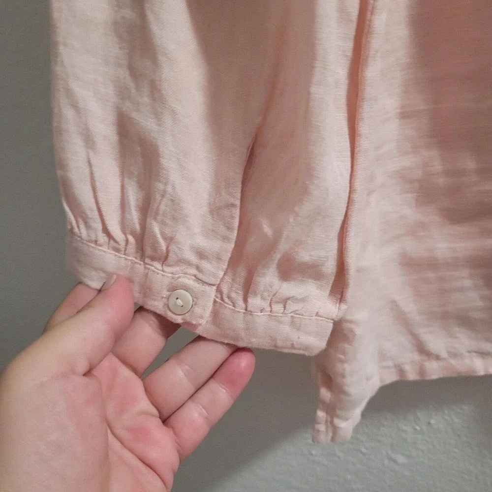 Joie 100% Linen Tunic Top Women's Size L Peach Oversize Pleated 3/4 Sleeves - Picture 7 of 7